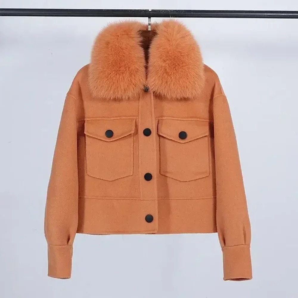 Wool Coat Peacoat - Mantel Bulu Wanita Wol Kerah Bulu