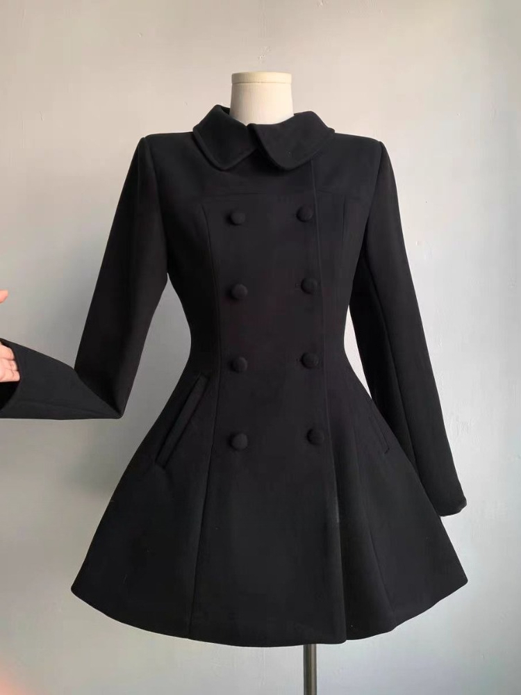 Wool Coat Peacoat - Mantel Wanita Musim Dingin Gaya Hepburn