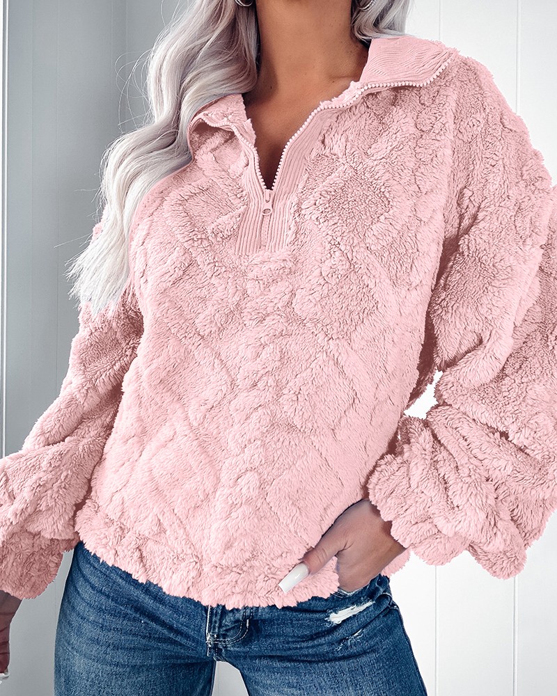 Sherpa Hoodie Fleece - Sweater Wanita Berbahan Sherpa Fleece, Kerah