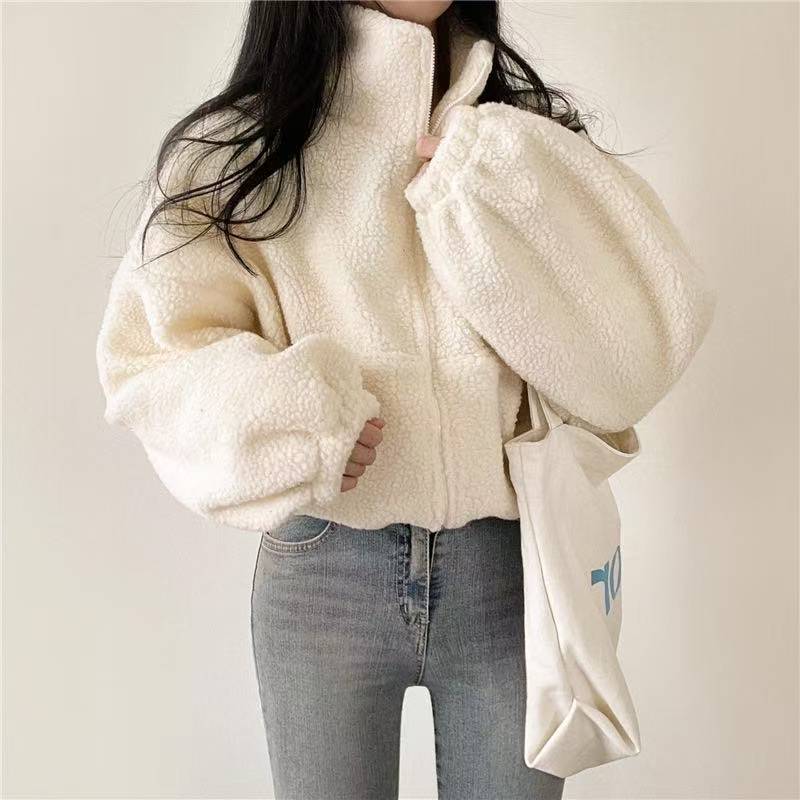 Sherpa Hoodie Fleece - Jaket Hoodie Wanita Kerah Tinggi Model