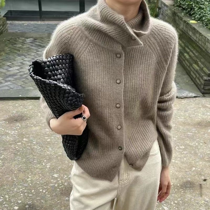 Wool Coat Peacoat - Turtleneck kardigan wanita 100%, sweater wol