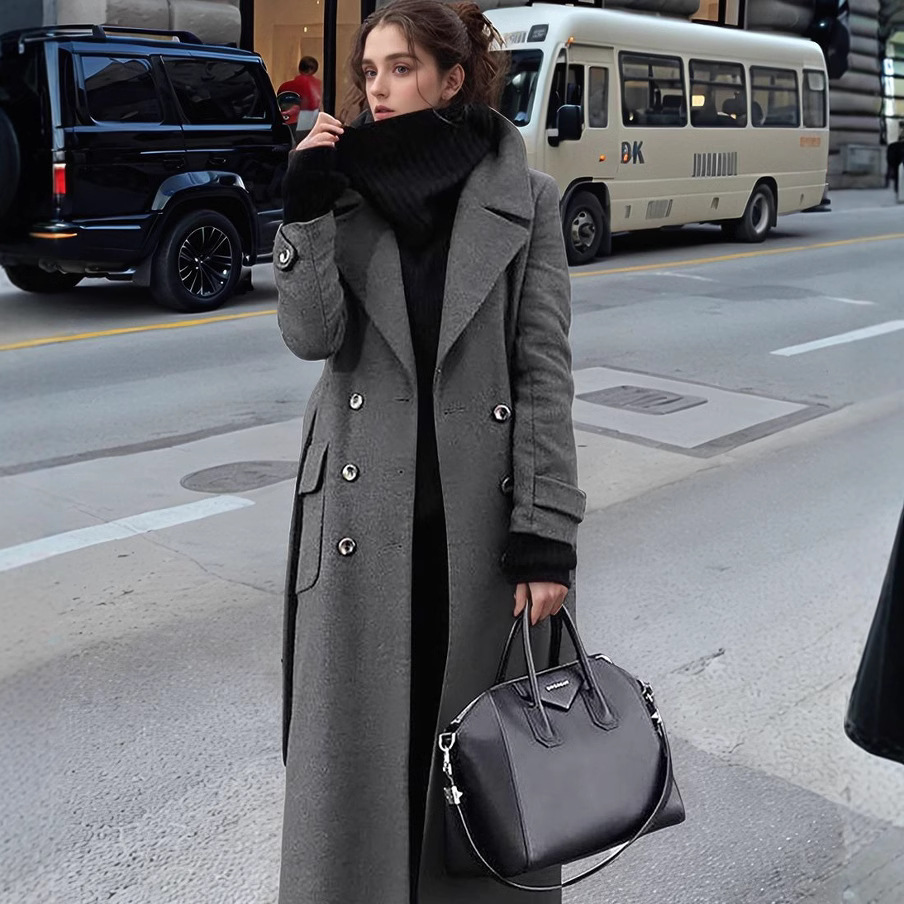 Jas Wol Panjang Kerah Jas Kerj - Wool Coat Peacoat ulasan dan harga