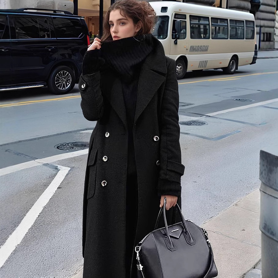 Jas Wol Panjang Kerah Jas Kerj - Wool Coat Peacoat ulasan dan harga