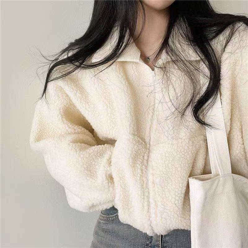 Jaket Hoodie Wanita Kerah Ting - Sherpa Hoodie Fleece ulasan dan harga