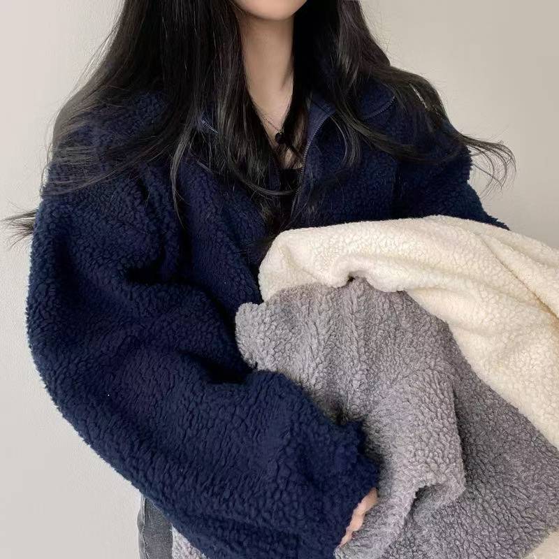 Jaket Hoodie Wanita Kerah Ting - Sherpa Hoodie Fleece ulasan dan harga